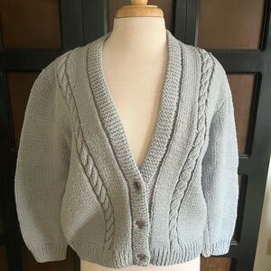 Slate Blue/Light Gray Vintage Woolen Women's Cardigan-M(P?)